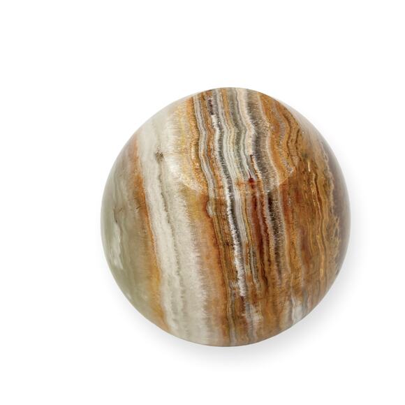 Paperweight Marble Agate Apple Home Decor Brown Cream Color Bands Metal Stem - Picture 4 of 10